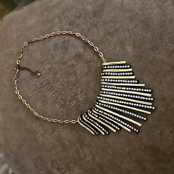 Vintage Two-tone Rhinestone Spike Bib Necklace - Picture 2 of 6